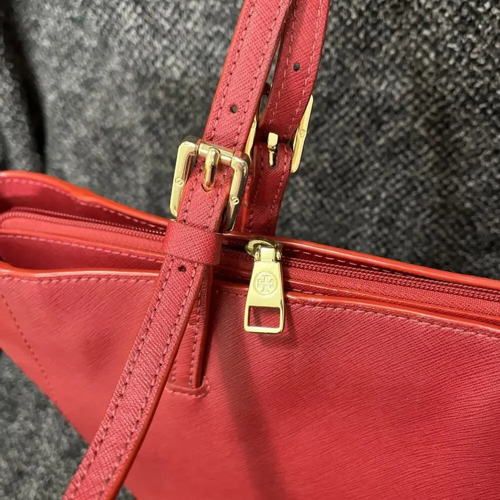 TORY BURCH Red Saffiano Leather York Tote Large Adjustable Shoulder Bag Carryall